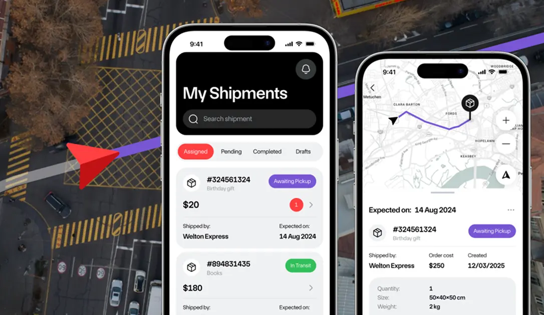 Last-mile delivery app on two iPhones
