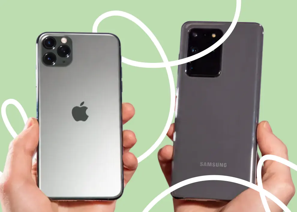 An iPhone and an Android phone side by side