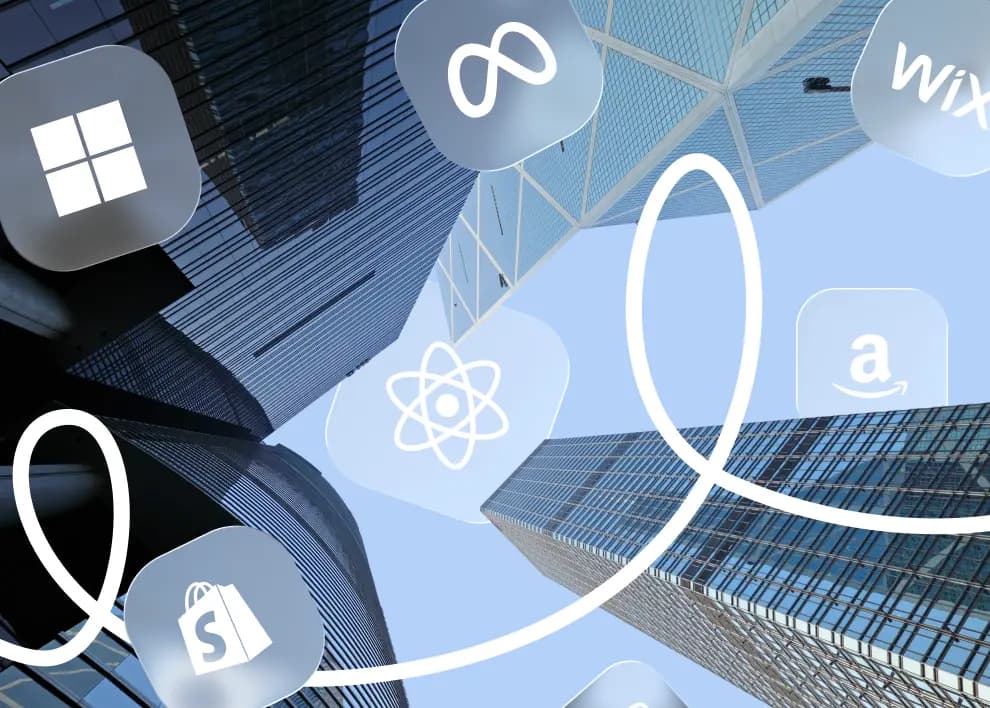 Logos of Meta, Microsoft, Shopify, Amazon and Wix