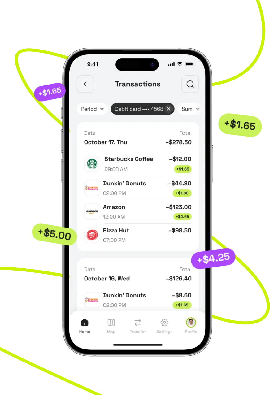 Native iOS finance app screen showing a list of account transactions.
