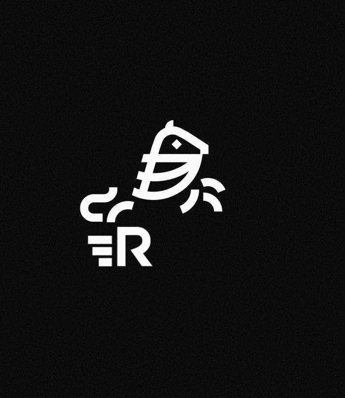 Fish-shaped letter R logo mark animation