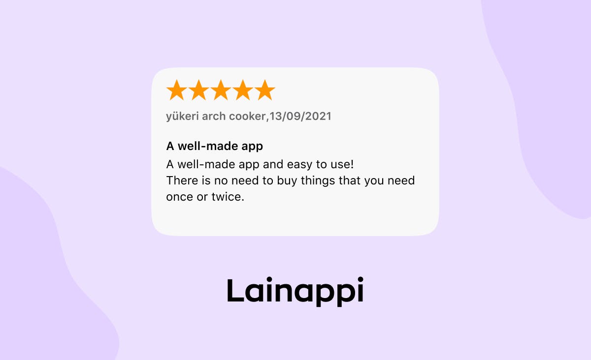 Five-star review on Lainappi, one of the best React Native apps by Ronas IT