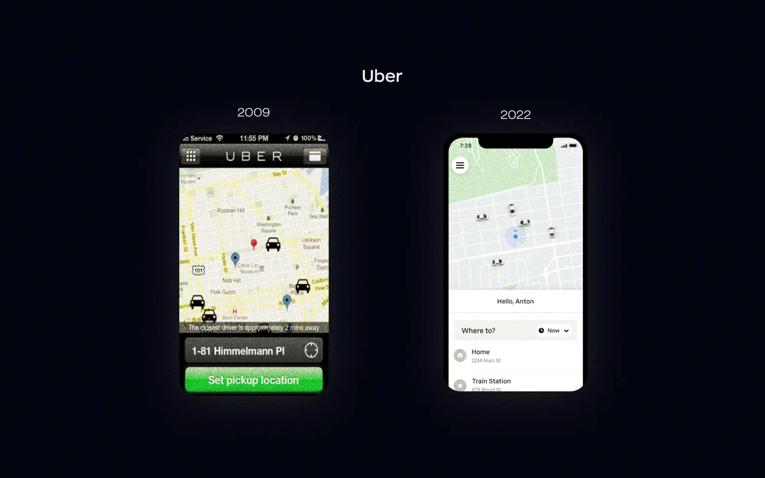 An Uber’s minimum viable product and a current version
