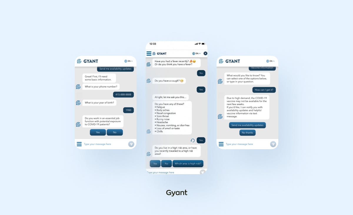 Gyant is a platform that uses AI chatbot development to help medical companies gather data
